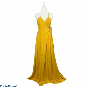 Mustard Wrap Front Adjustable Front Slit Maxi